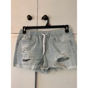 YMI Dream Denim Shorts Women's Distressed Frayed Hem‎ Light Wash Drawstring